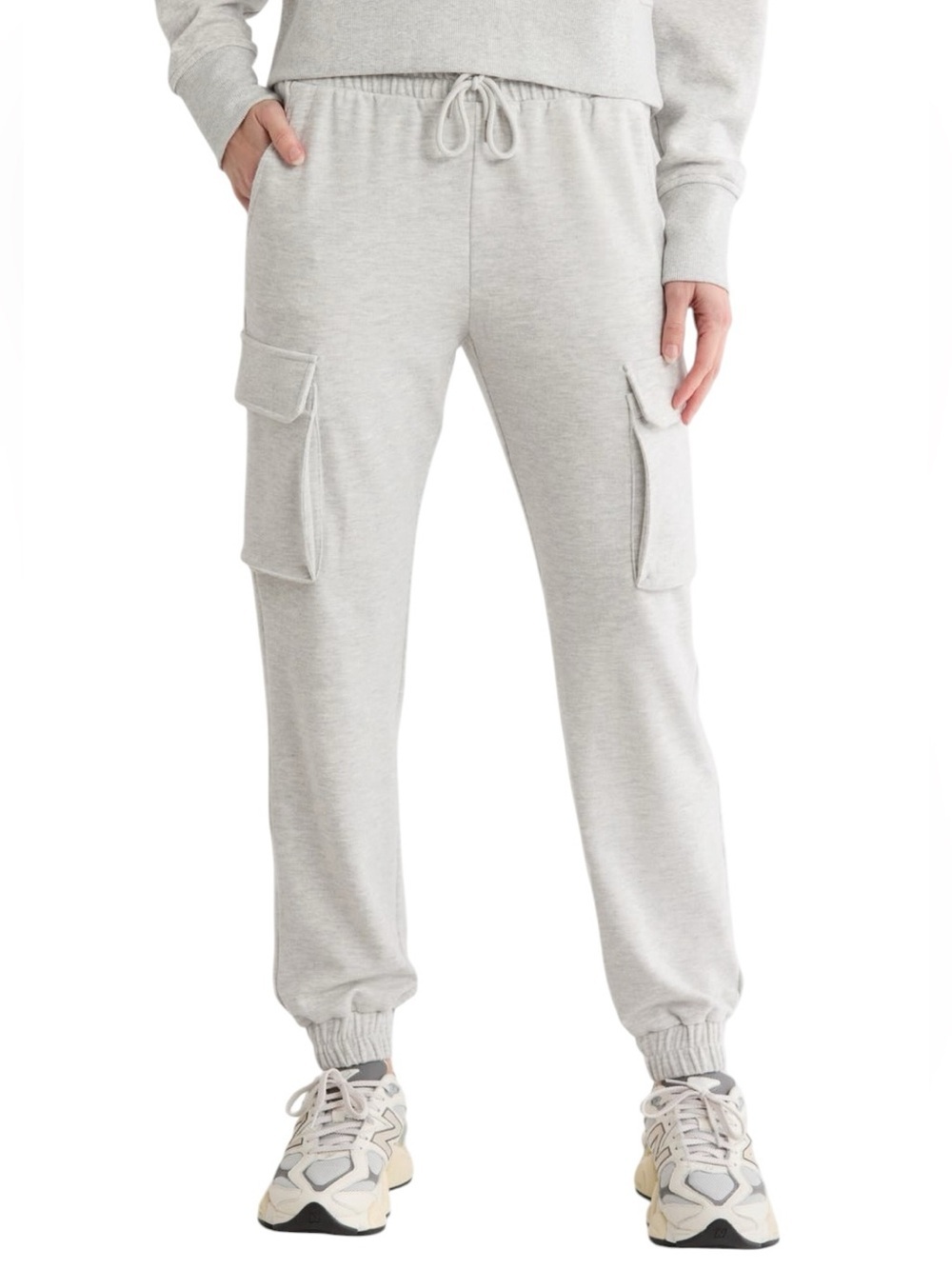 Zella Cozy Utility Joggers Ivory Dove Heather Cargo Sweatpants Medium NWT